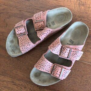 Birkenstock Arizona 39 Pink Stud Unique Rare Nubuck 8 8.5 Coral Gold Silver